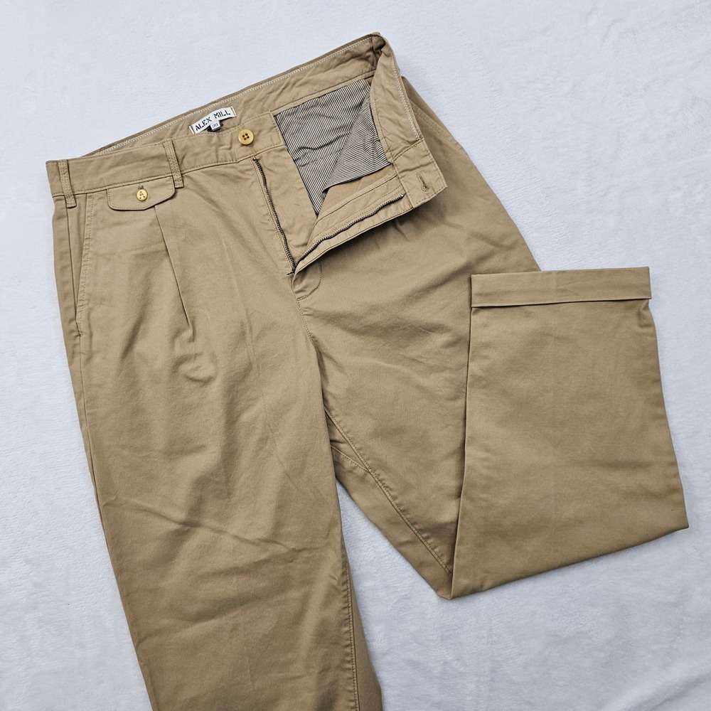 Alex Mill Pleated Chino Pants Mens 30W 25L Khaki Cuffed Tapered Stretch Ivy